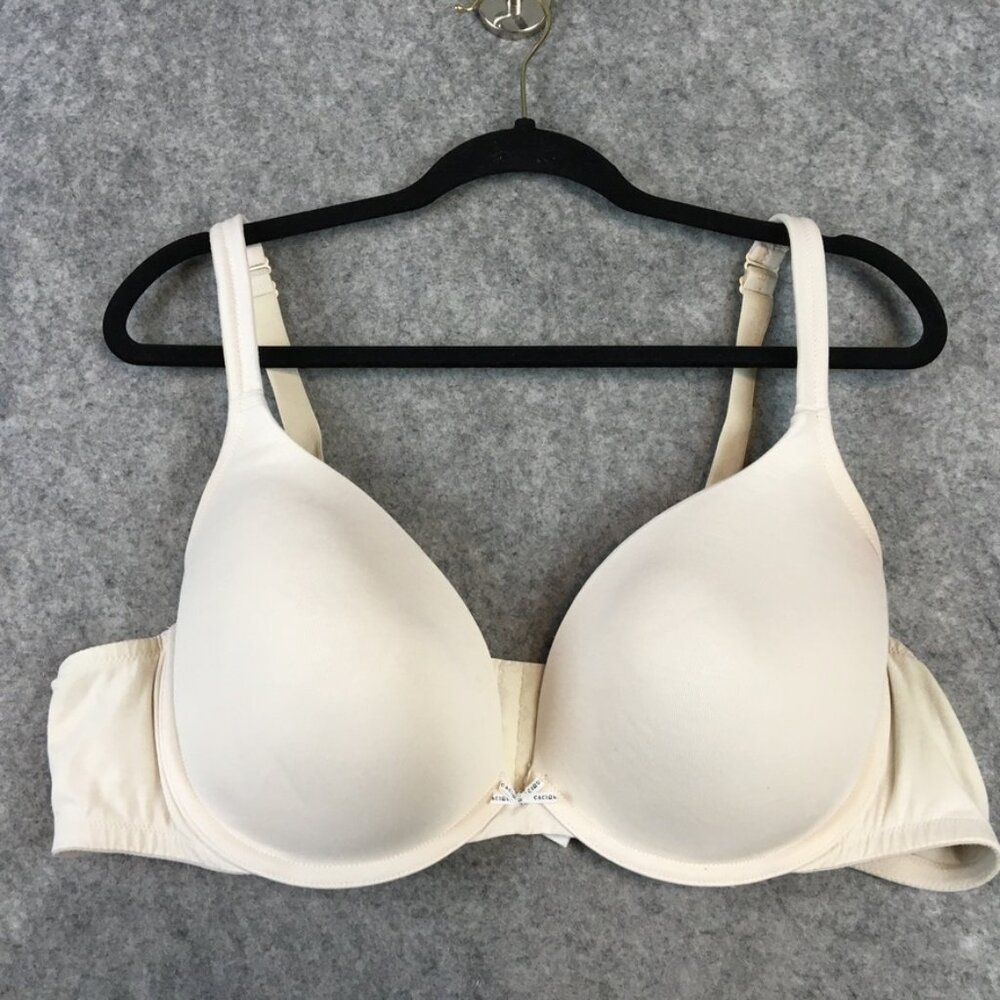 Cacique Bra 46C Boost Plunge Padded Push Up Underwire Cotton White Smoothing